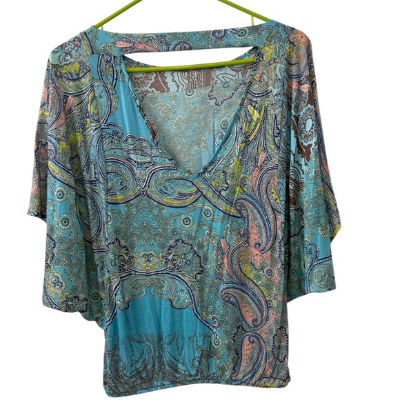 Weston Wear Tops - Weston Wear Small Turquoise Multicolor Paisley Print Dolman Sleeve Boho Top